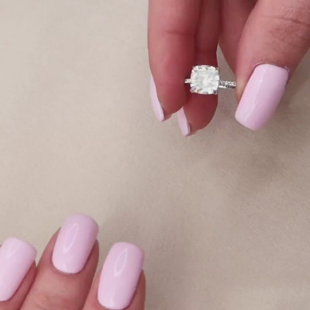 2.5 CT Cushion Hidden Halo & Pave Setting Moissanite Engagement Ring